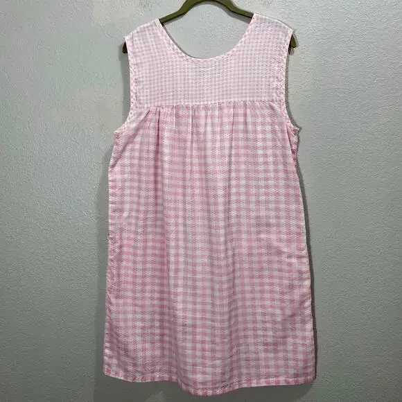 Vintage 1980s Blair Pink & White Gingham Sleeveless House Dress Womens Large - Picture 2 of 10